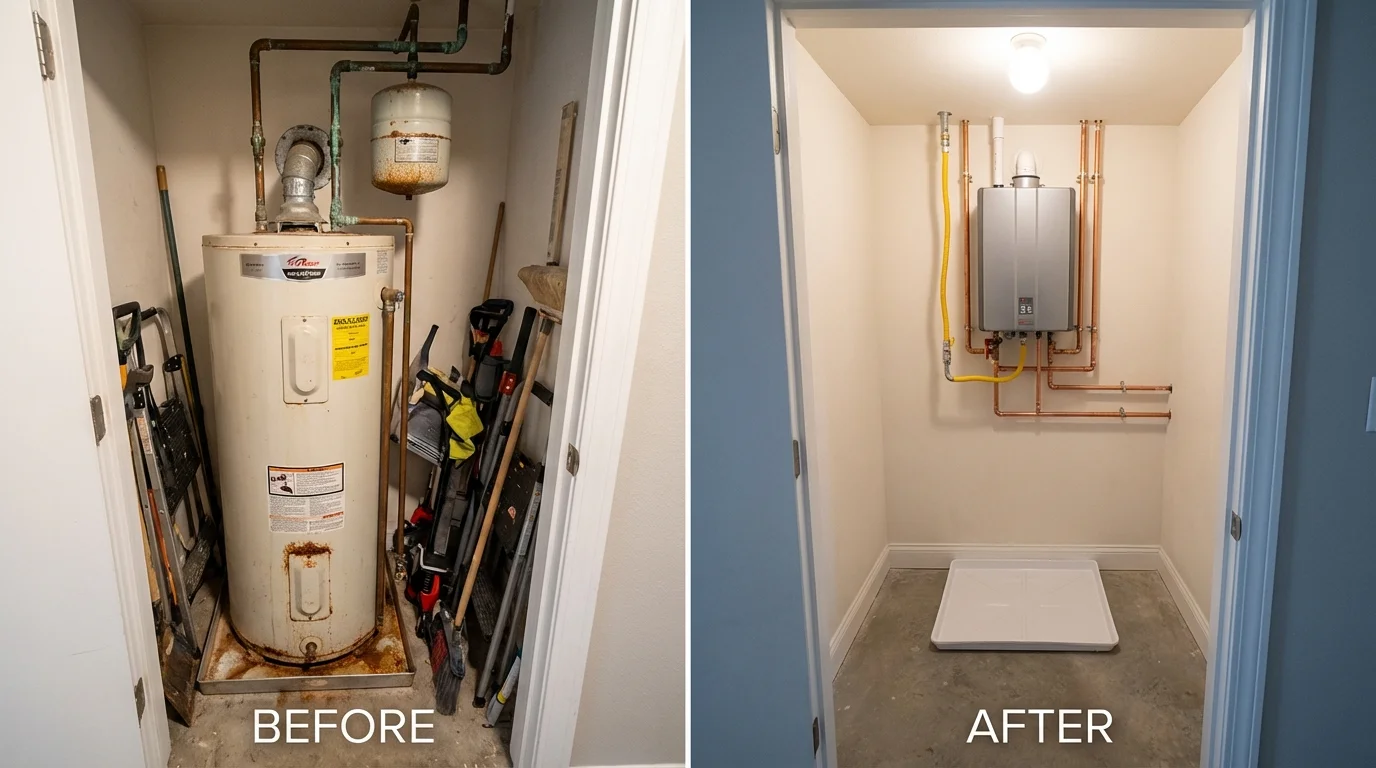 Tank water heater versus wall-mounted tankless unit comparison for Claremont, CA homeowners