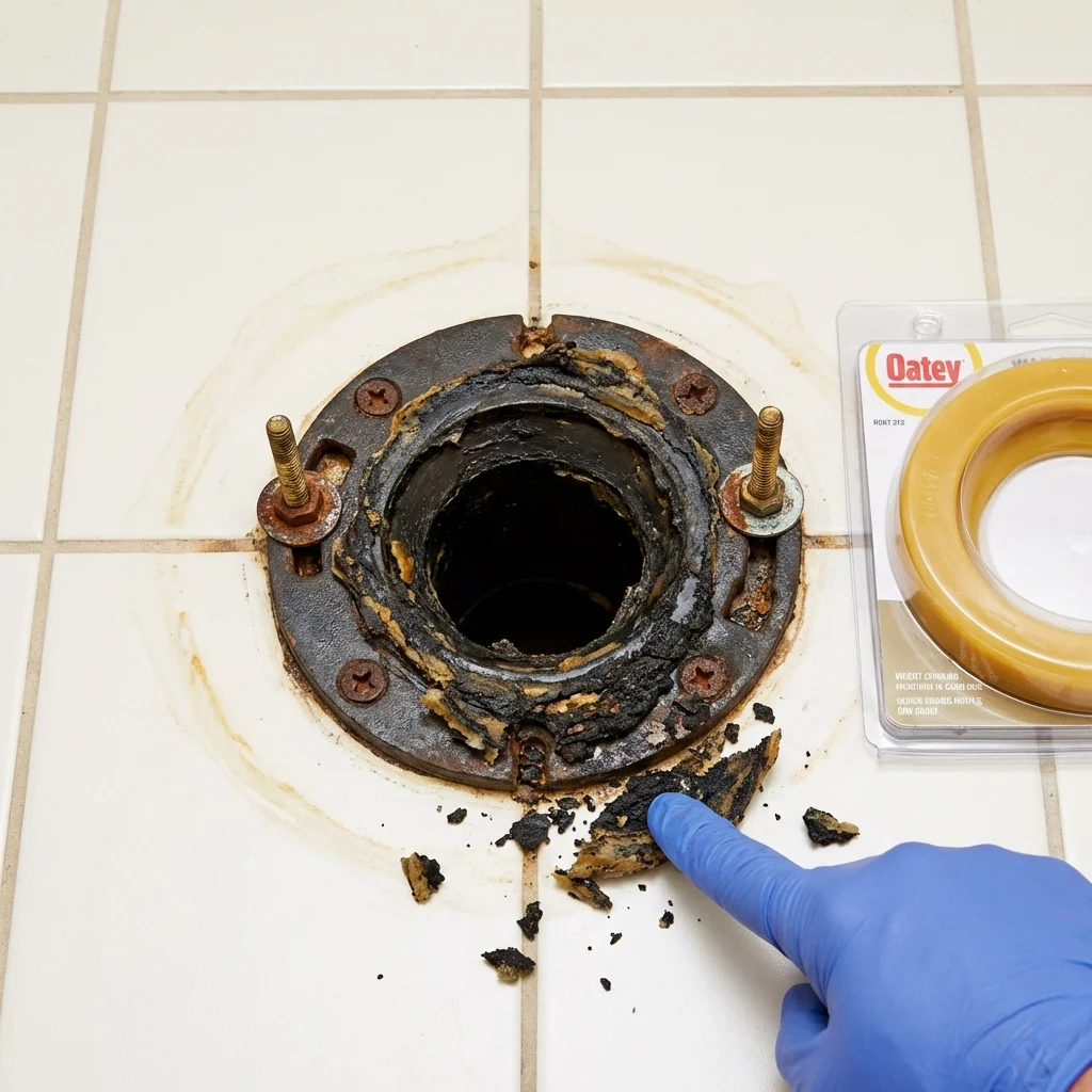 Failed wax ring showing water seepage at the base of a toilet in a Claremont, CA home